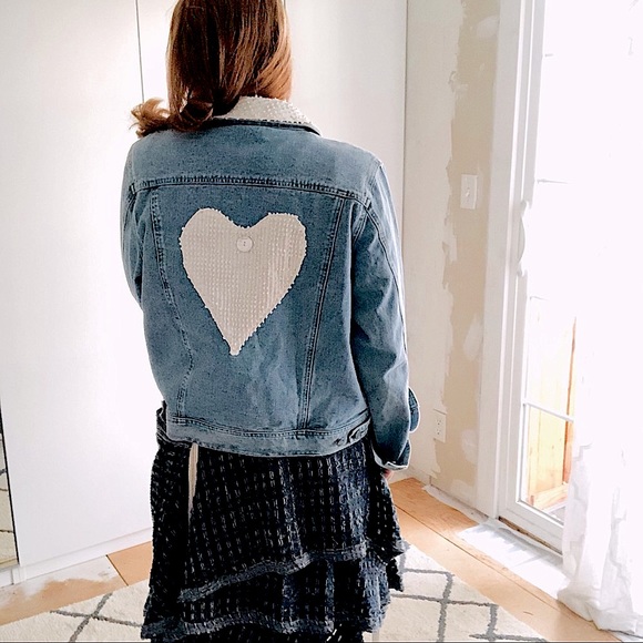 Vintage Jackets & Blazers - Vintage 90s Denim Jacket Chenille heart Large